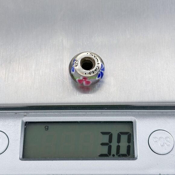 Vintage SimStars Sterling Silver 925 Floral Glass Bead Charm - Picture 6 of 6